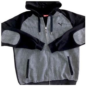 Puma Black & Gray Elbow Patched Zip Up Hoodie M